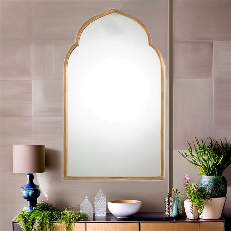 Beaumont Lane Antique Arch Metal Wall Mirror in Gold