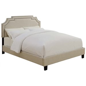 beaumont lane linen upholstered queen panel bed in white