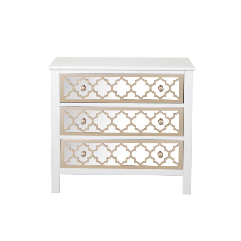 Beaumont Lane Mirrored 3 Drawer Accent Chest In White Bl 1637471