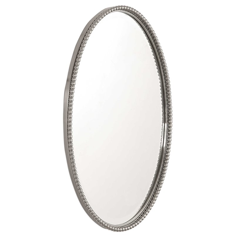 Beaumont Lane Beaded Metal Oval Wall Mirror in Brushed Nickel