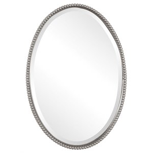 Beaumont Lane Beaded Metal Oval Wall Mirror in Brushed Nickel