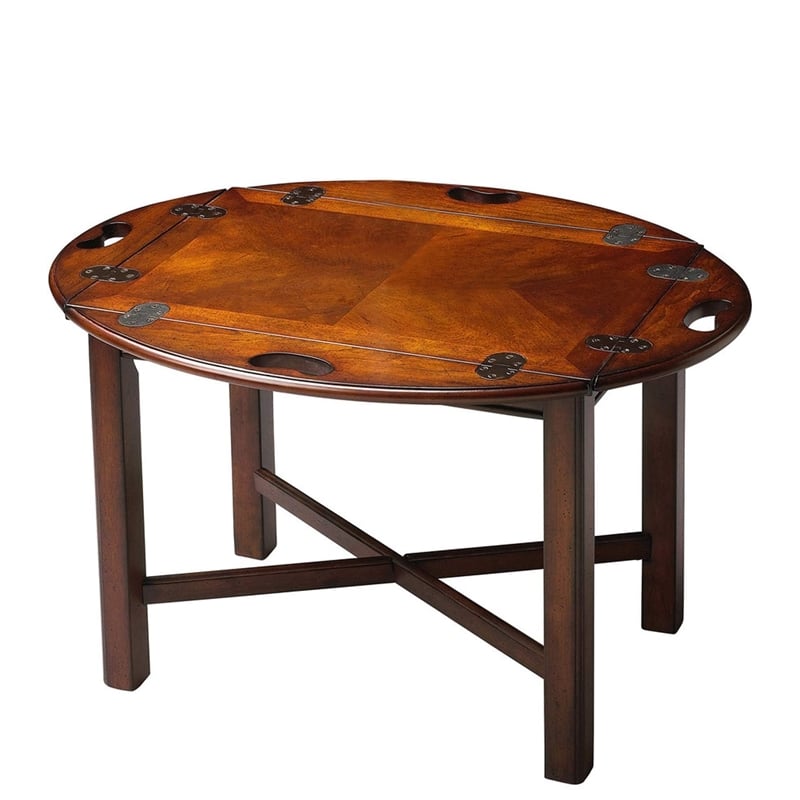 Beaumont Lane Traditional Solid Wood Accent Table in Cherry/Antique Brass