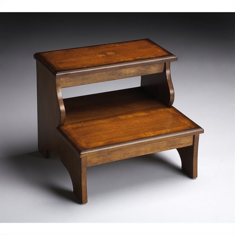Beaumont Lane Solid Wood Olive Ash Burl Step Stool Rectangular 18