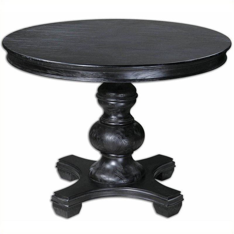 Beaumont Lane Pine Wood Grain Round Table in Satin Black