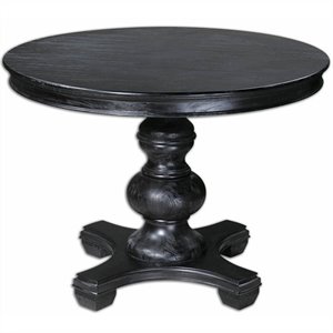 beaumont lane pine wood grain round table in satin black