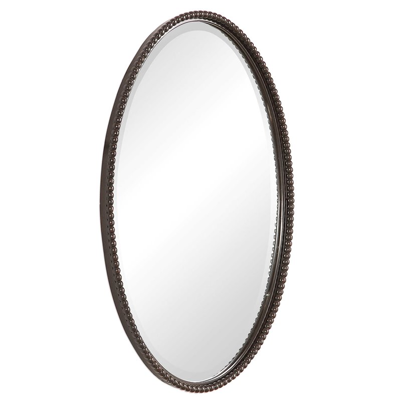 Beaumont Lane Beaded Metal Oval Wall Mirror in Light Distressed Bronze