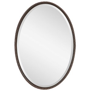 Beaumont Lane Beaded Metal Oval Wall Mirror in Light Distressed Bronze