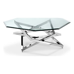 Beaumont Lane Octagonal Glass Coffee Table in Nickel