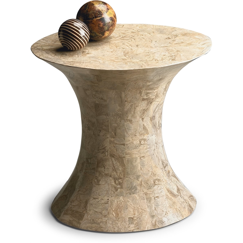 Beaumont Lane Oval Fossil Stone Side Table in Heritage Finish