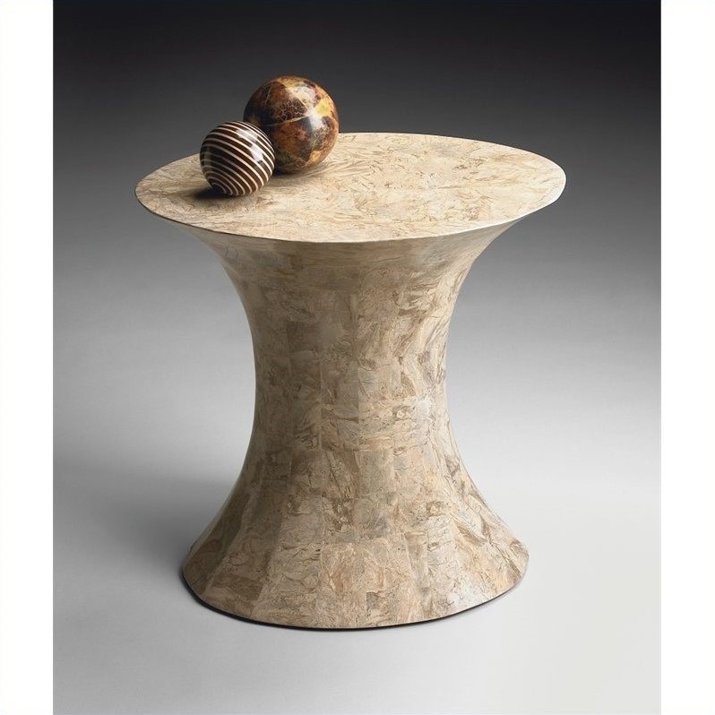 Beaumont Lane Oval Fossil Stone Side Table in Heritage Finish