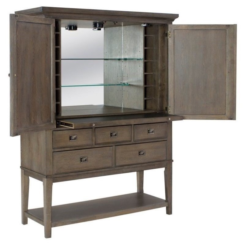 Beaumont Lane 2 Door Mirrored Back Bar Cabinet In Taupe