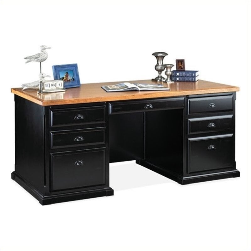 Beaumont Lane Double Pedestal Executive Desk in Distressed Onyx Cymax