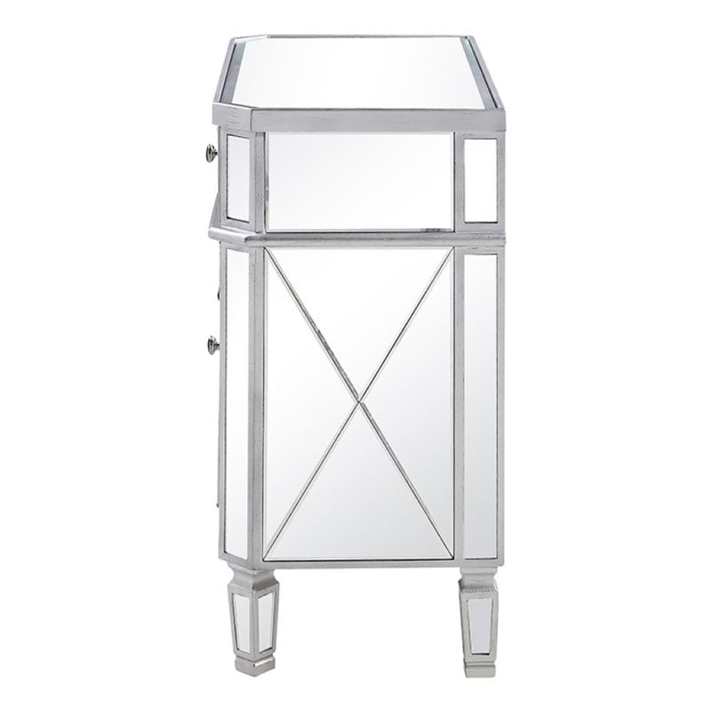 Beaumont Lane 2 Door Mirrored Glass/Marble Chest in Silver/Clear