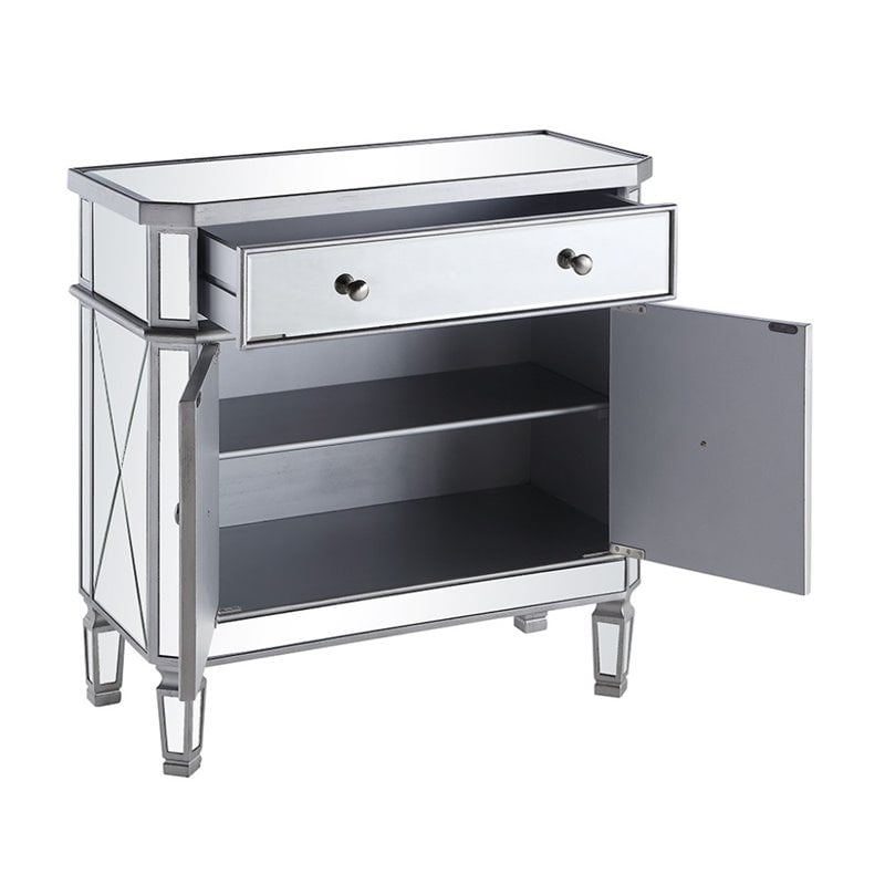 Beaumont Lane 2 Door Mirrored Glass/Marble Chest in Silver/Clear