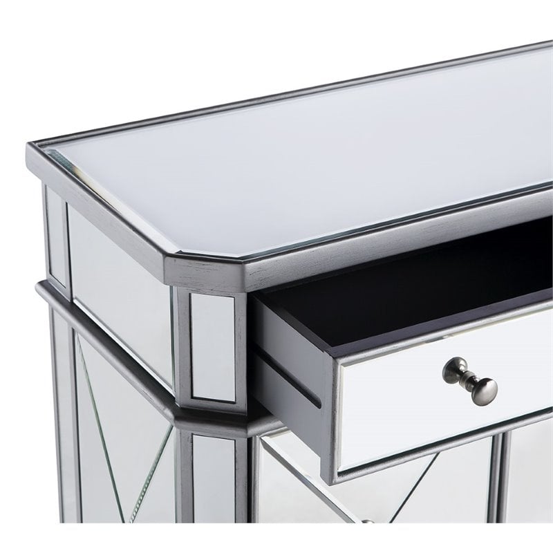 Beaumont Lane 2 Door Mirrored Glass/Marble Chest in Silver/Clear
