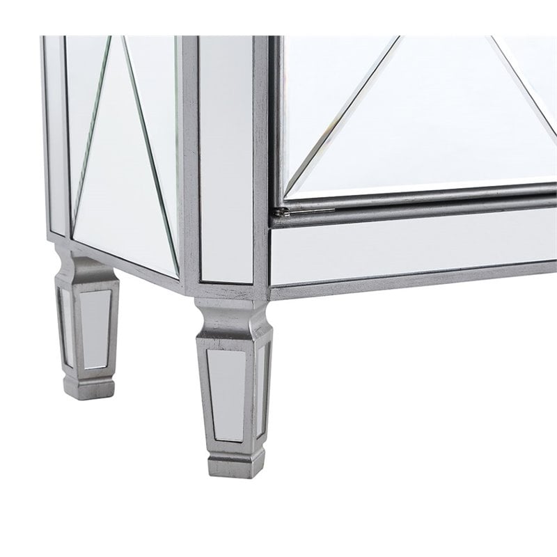 Beaumont Lane 2 Door Mirrored Glass/Marble Chest in Silver/Clear
