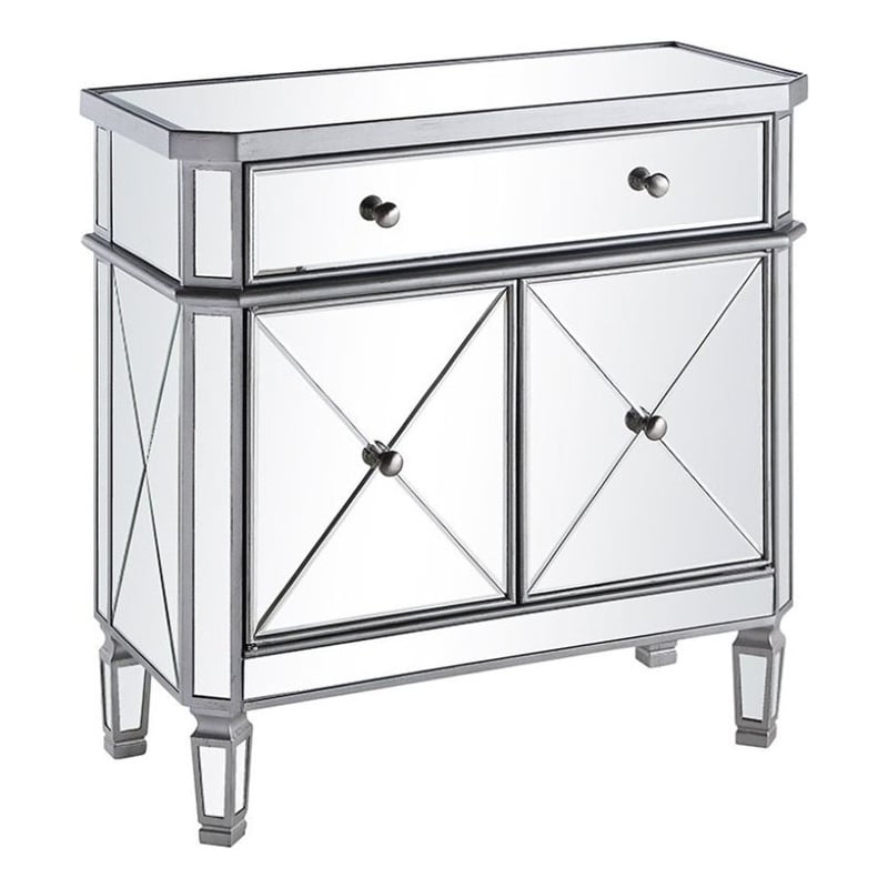 Beaumont Lane 2 Door Mirrored Glass/Marble Chest in Silver/Clear