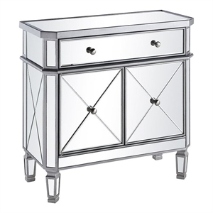 beaumont lane 2 door mirrored glass/marble chest in silver/clear