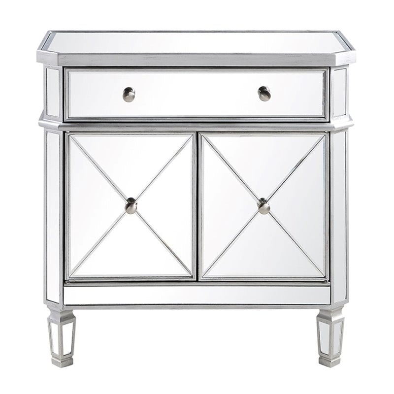 Beaumont Lane 2 Door Mirrored Glass/Marble Chest in Silver/Clear