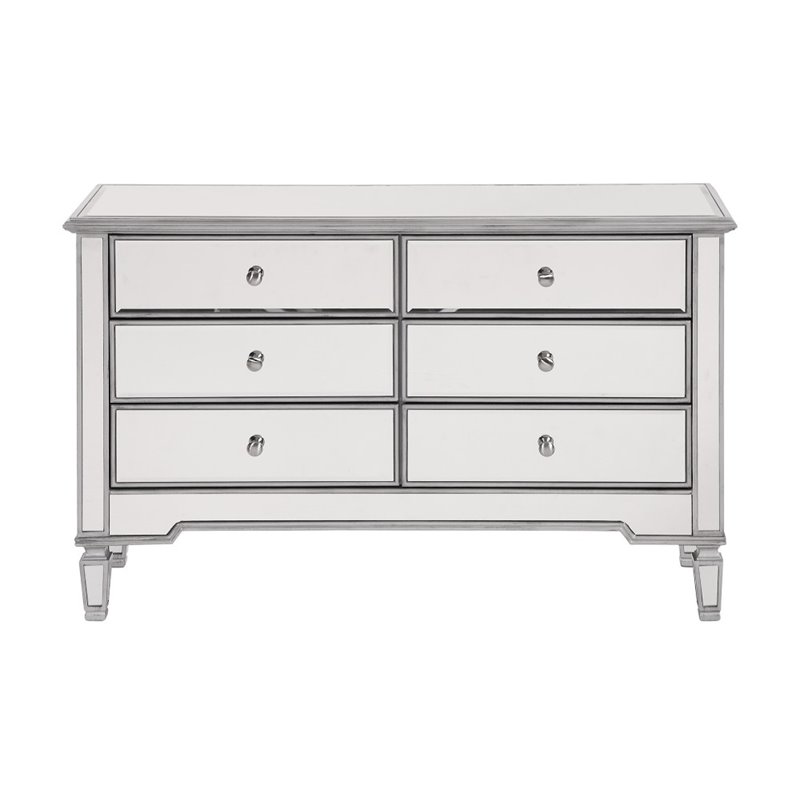 Beaumont Lane 6 Drawers Contemporary Wood/Mirrored Dresser in White