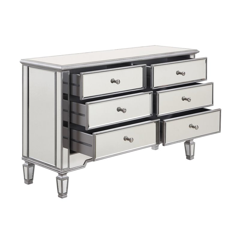 Beaumont Lane 6 Drawers Contemporary Wood/Mirrored Dresser in White