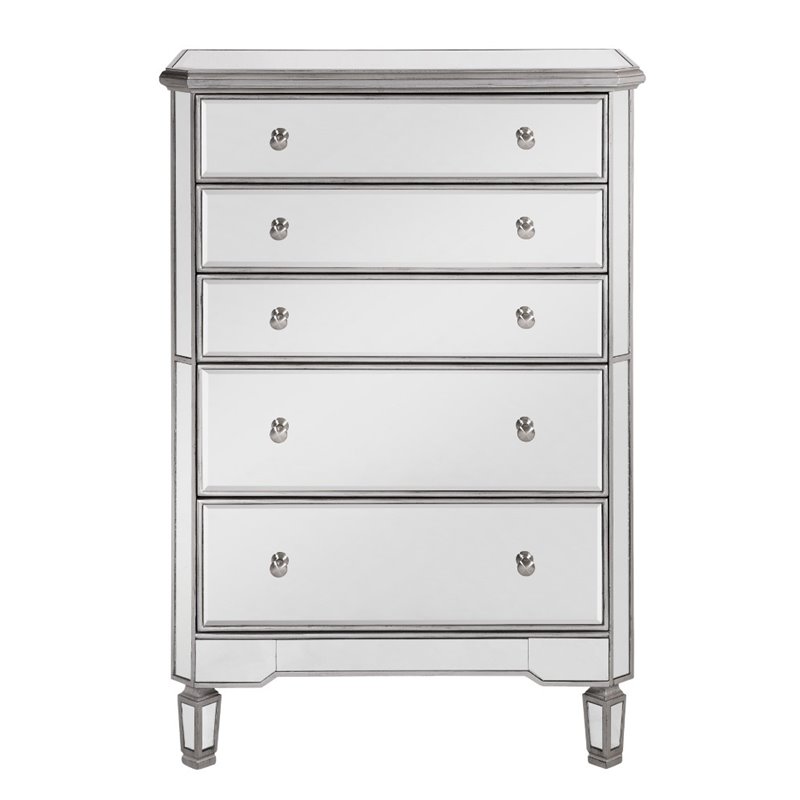 Beaumont Lane Modern 5-Drawer Solid Wood/MDF Chest in Silver