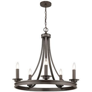 beaumont lane 5 light steel candle chandelier in rubbed bronze