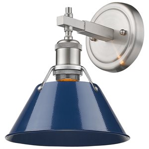 beaumont lane steel vanity light in pewter and navy blue