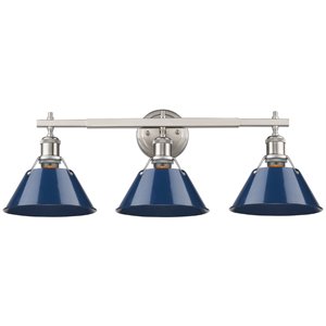 beaumont lane 3 light steel vanity light in pewter and navy blue