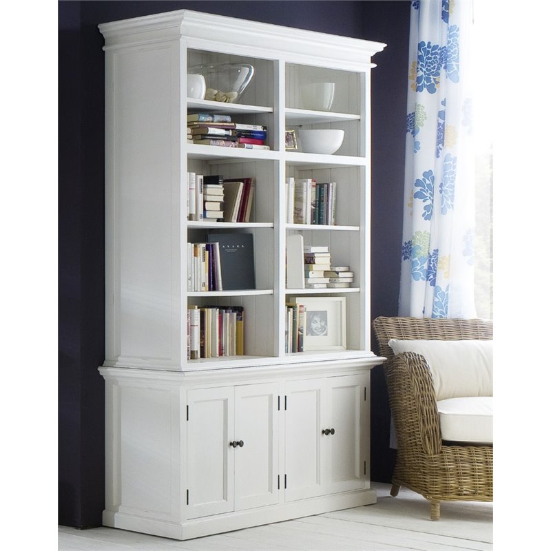 Beaumont Lane Wood Double Bookcase in Pure White/Antique Brass