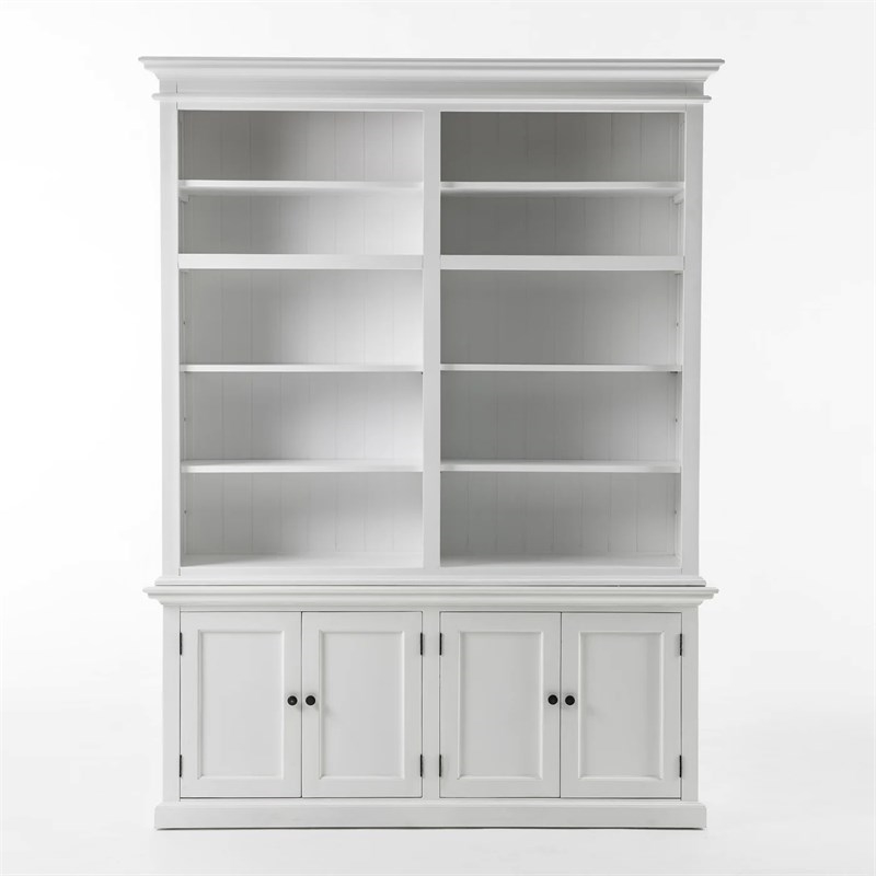 Beaumont Lane Wood Double Bookcase in Pure White/Antique Brass