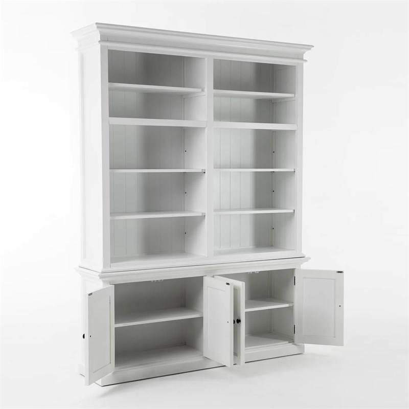 Beaumont Lane Wood Double Bookcase in Pure White/Antique Brass