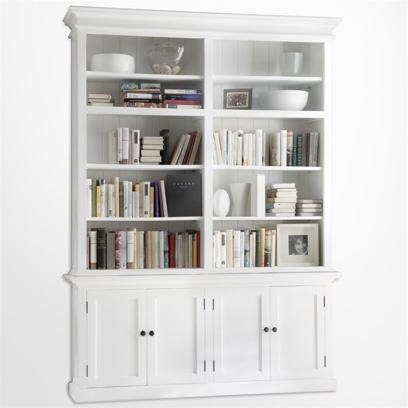 Beaumont Lane Wood Double Bookcase in Pure White/Antique Brass