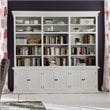 Beaumont Lane Wood Triple Bookcase with 6 Doors Storage in Pure White