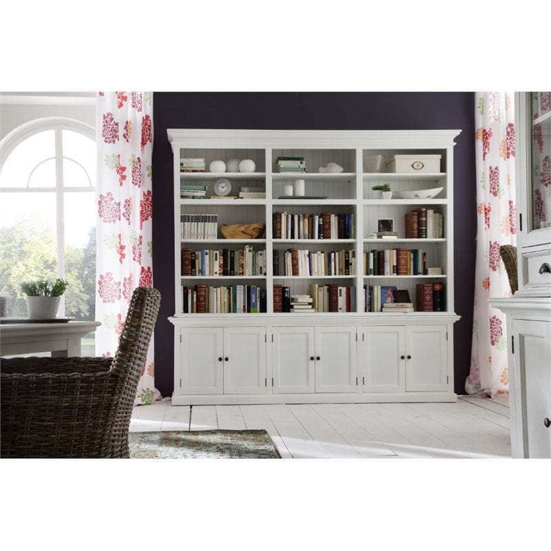 Beaumont Lane Wood Triple Bookcase with 6 Doors Storage in Pure White