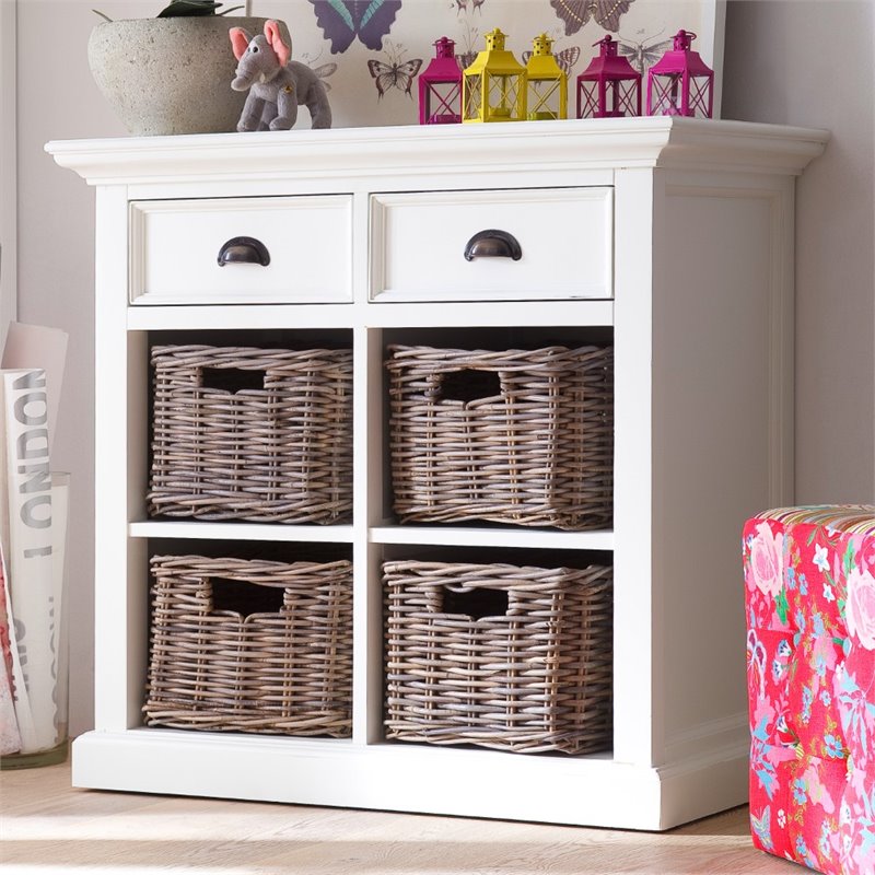 Beaumont Lane Medium Buffet with 4 Baskets in Pure White