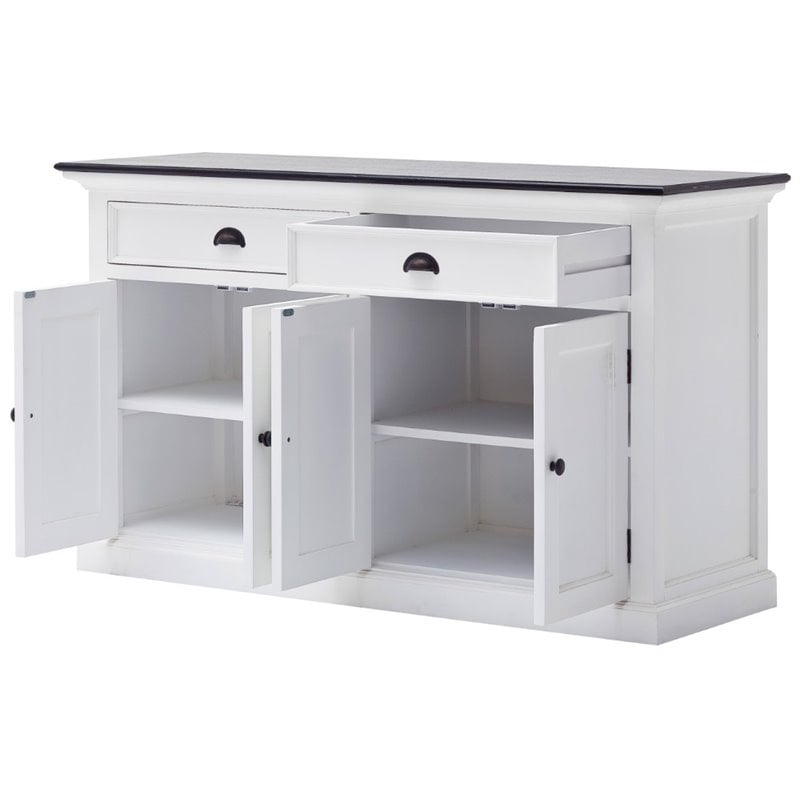 Beaumont Lane Pure White Wood Sideboard Dining Buffet With Black Top - Assembled