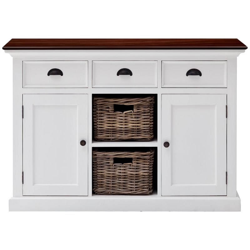 Beaumont Lane 2 Basket Buffet in Pure White and Dark Wood