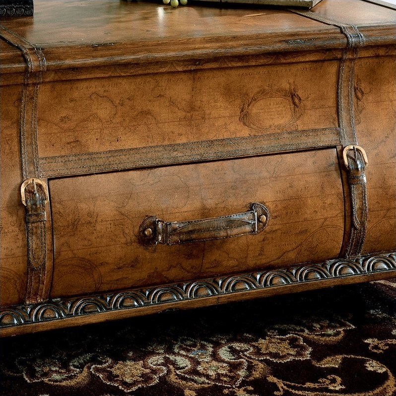 Beaumont Lane Old World Map Trunk Coffee Table in Light Brown