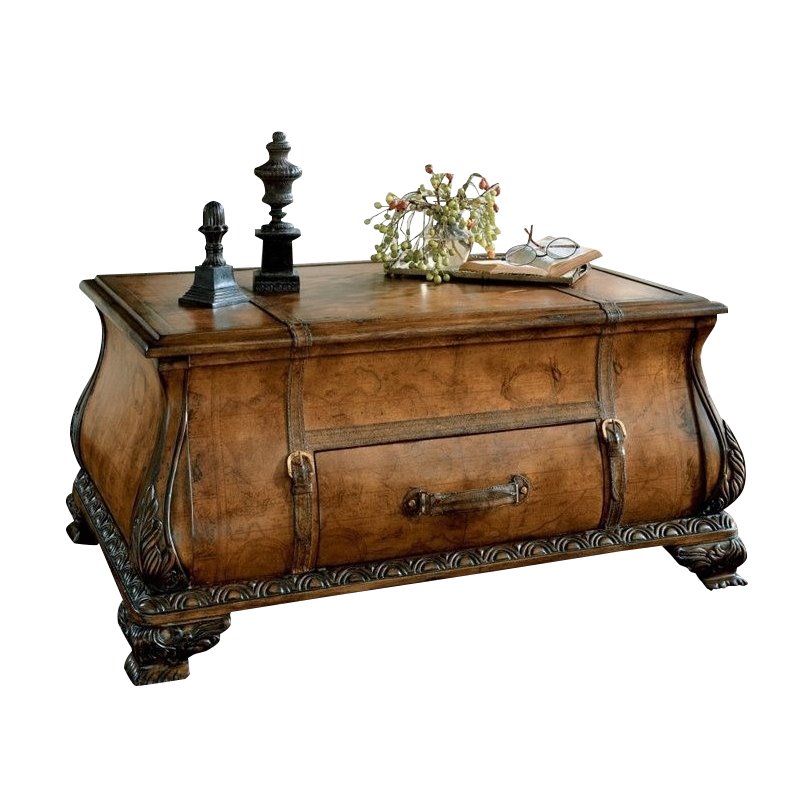 Beaumont Lane Old World Map Trunk Coffee Table in Light Brown