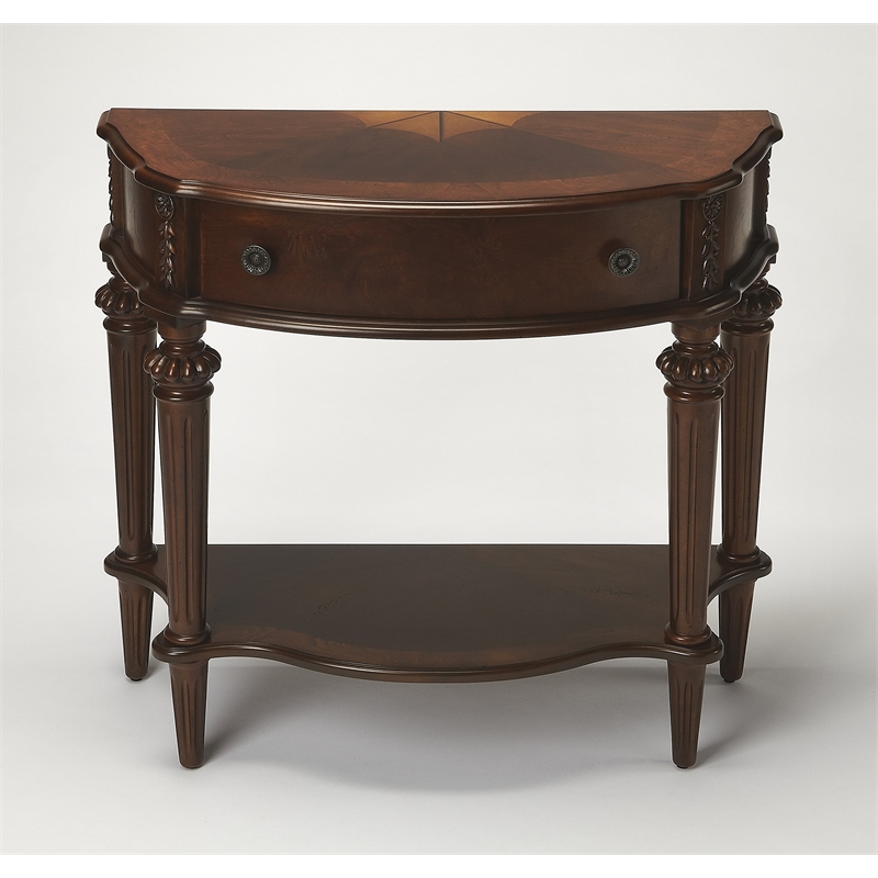 Beaumont Lane Traditional Rubber Wood Console Table in Cherry Brown/Walnut