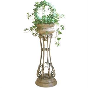 Beaumont Lane Traditional Metal and Stone Tall Planter In Gold