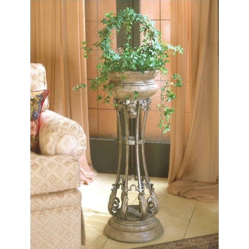 Beaumont Lane Traditional Metal and Stone Tall Planter In Gold