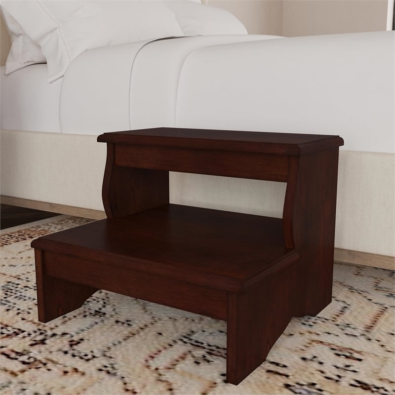 Beaumont Lane Traditional Acacia Wood Step Stool in Cherry Brown