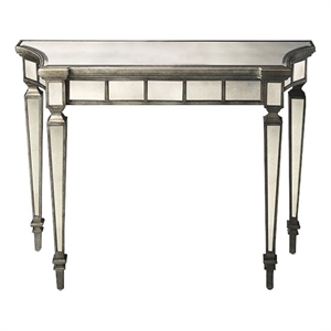 Beaumont Lane Modern Solid Wood Mirrored Console Table in Pewter