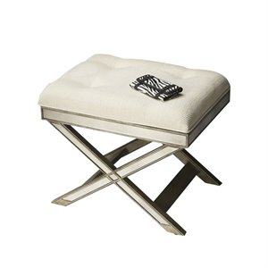 beaumont lane mirrored vanity stool in ivory and pewter