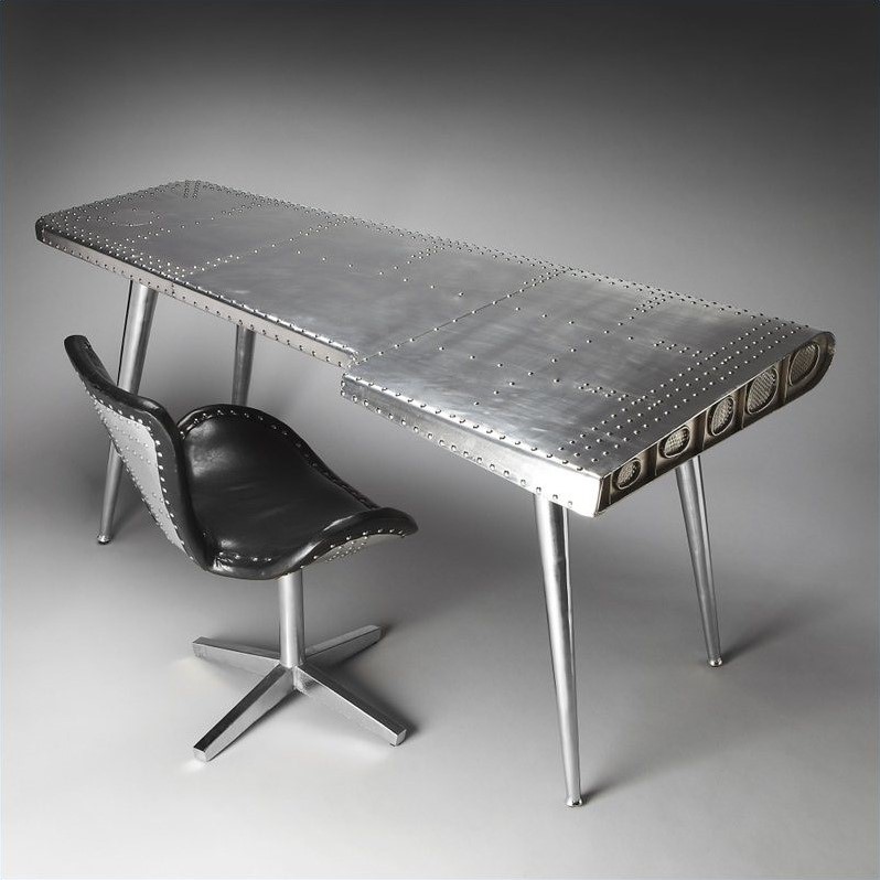 Beaumont Lane Metal Writing Desk in Silver