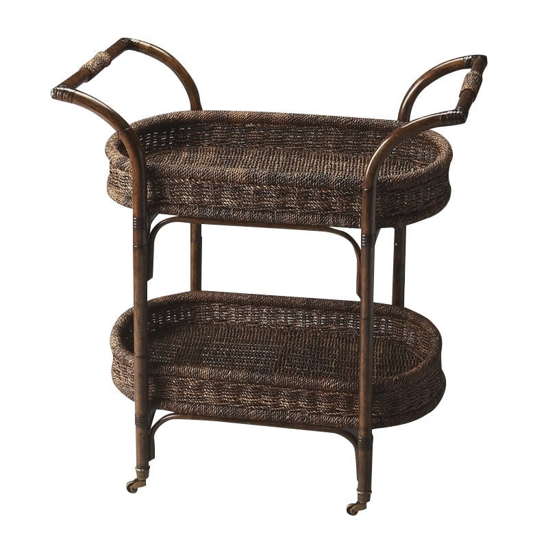 Beaumont Lane Bar Cart in Rattan in Medium Brown