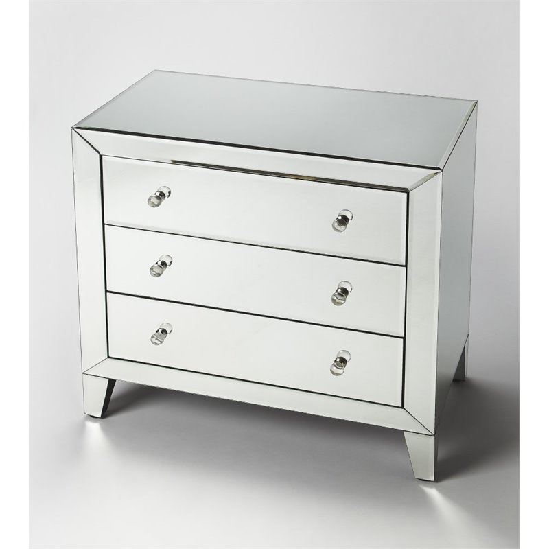 Beaumont Lane 3-Drawer Contemporary Glass Mirrored Accent Chest in Clear