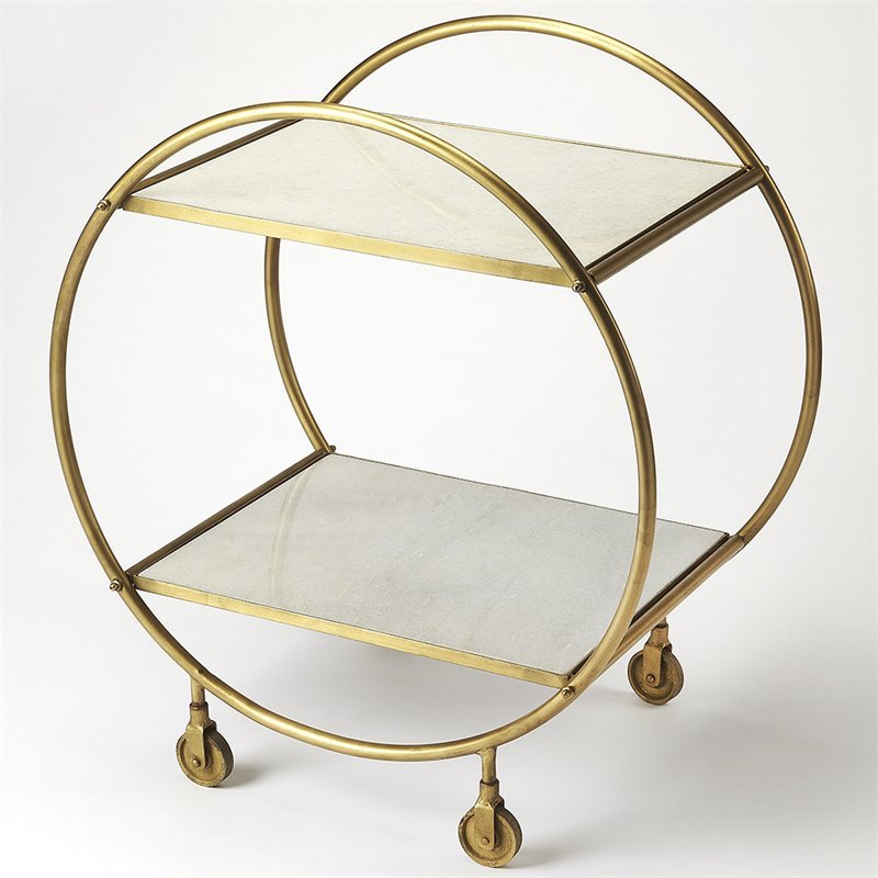 Beaumont Lane Marble Top Serving Cart in White and Gold